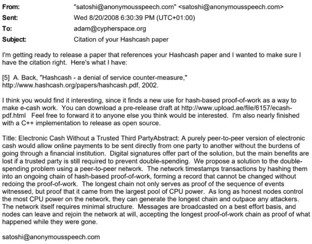 Satoshi Emails Adam Back For Hashcash Citation - Bitcoin Holidays