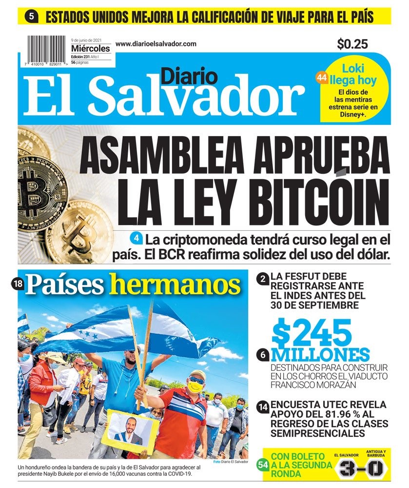 Law declaring bitcoin legal tender in El Salvador passes - Bitcoin Holidays
